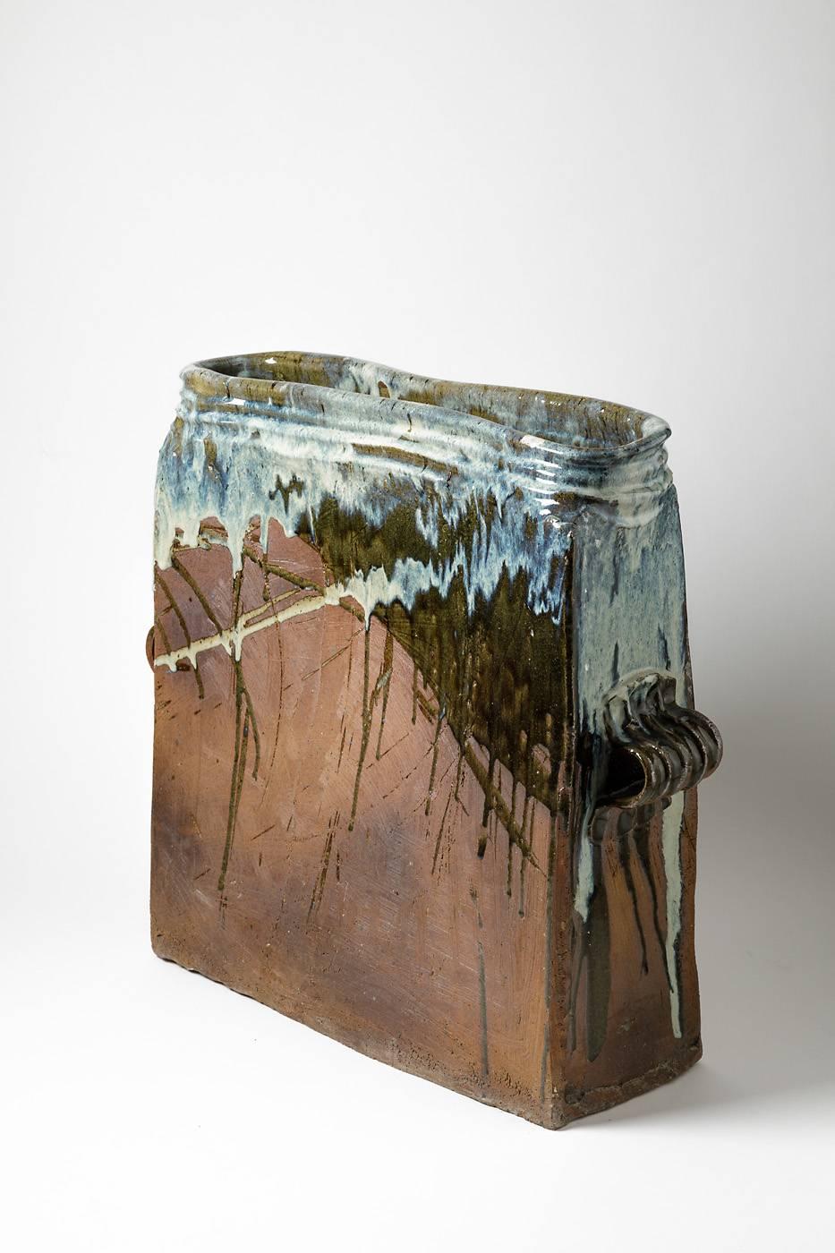 European Monumental Floor Stoneware Vase by French Artist, 1970