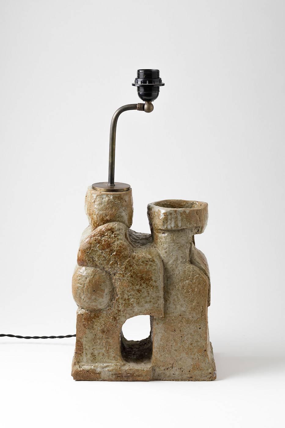 Mid-20th Century Exceptional Stoneware Sculptural Lamp from La Borne, circa 1970