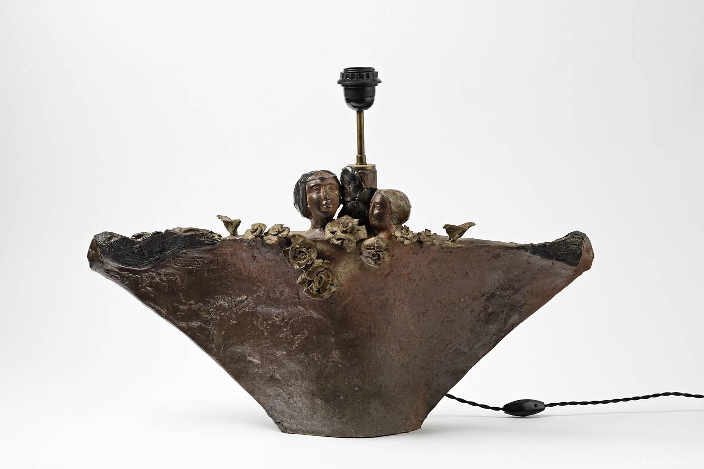 Sculptural and Romantic Stoneware Table Lamp by Alain Girel La Borne, circa 1970 4