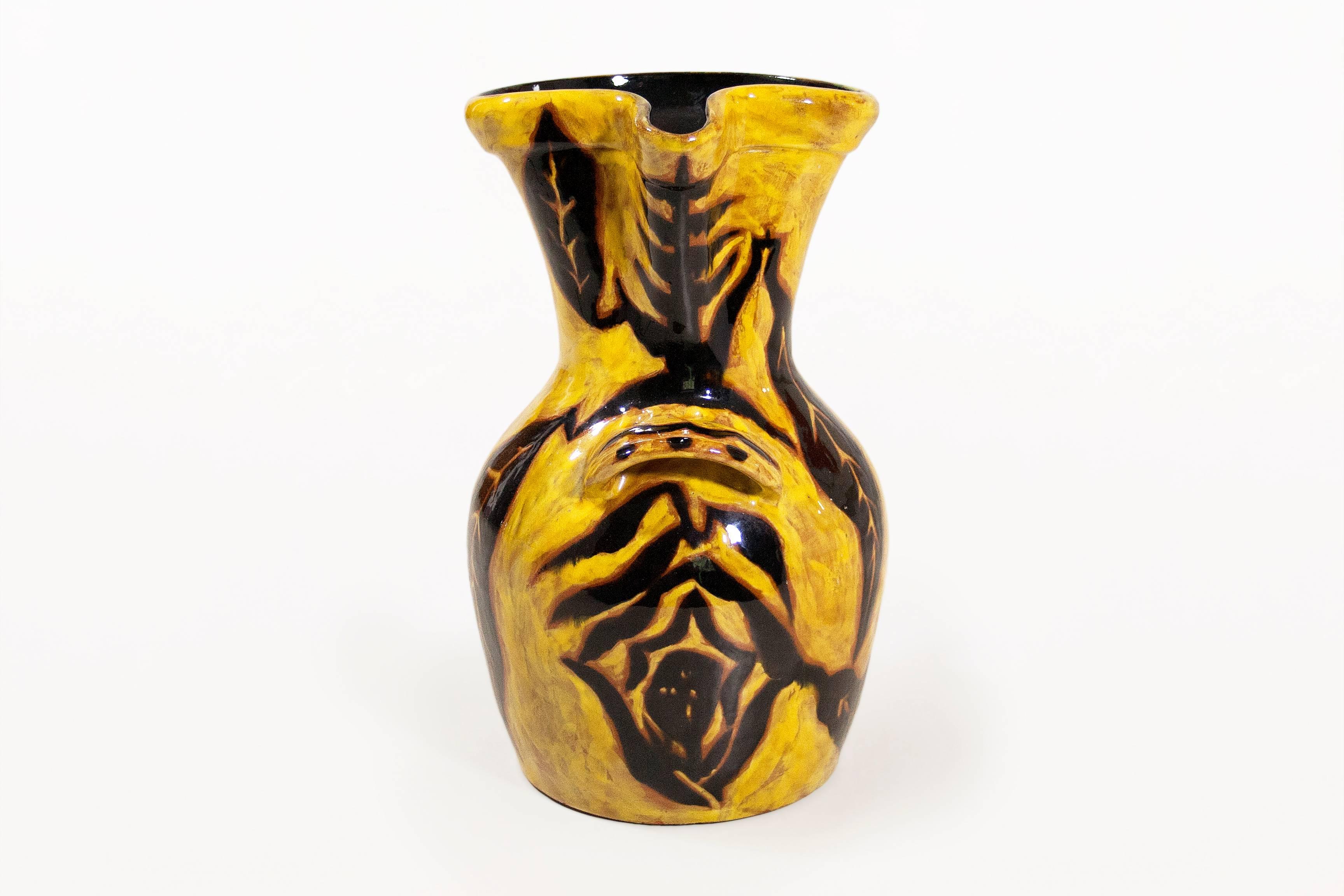 French Very Large Yellow Vase by Jean Lurçat for Sant Vincens, circa 1950, France 