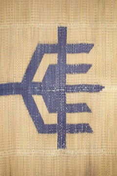 Large Straw Rug with Poseidon Trident Motif, circa 1950, France