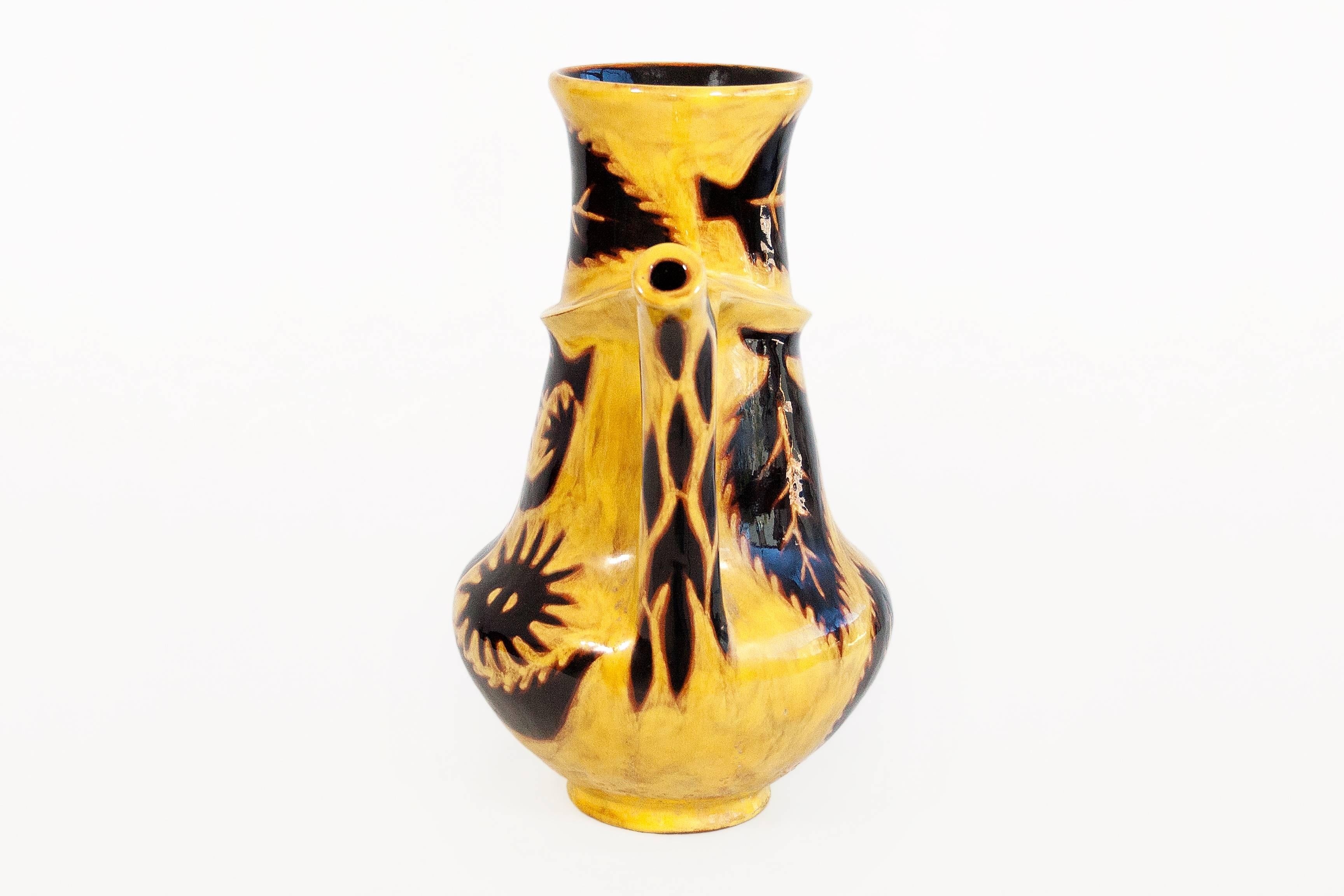 French Very Large Yellow Vase by Jean Lurçat for Sant Vincens, circa 1950, France