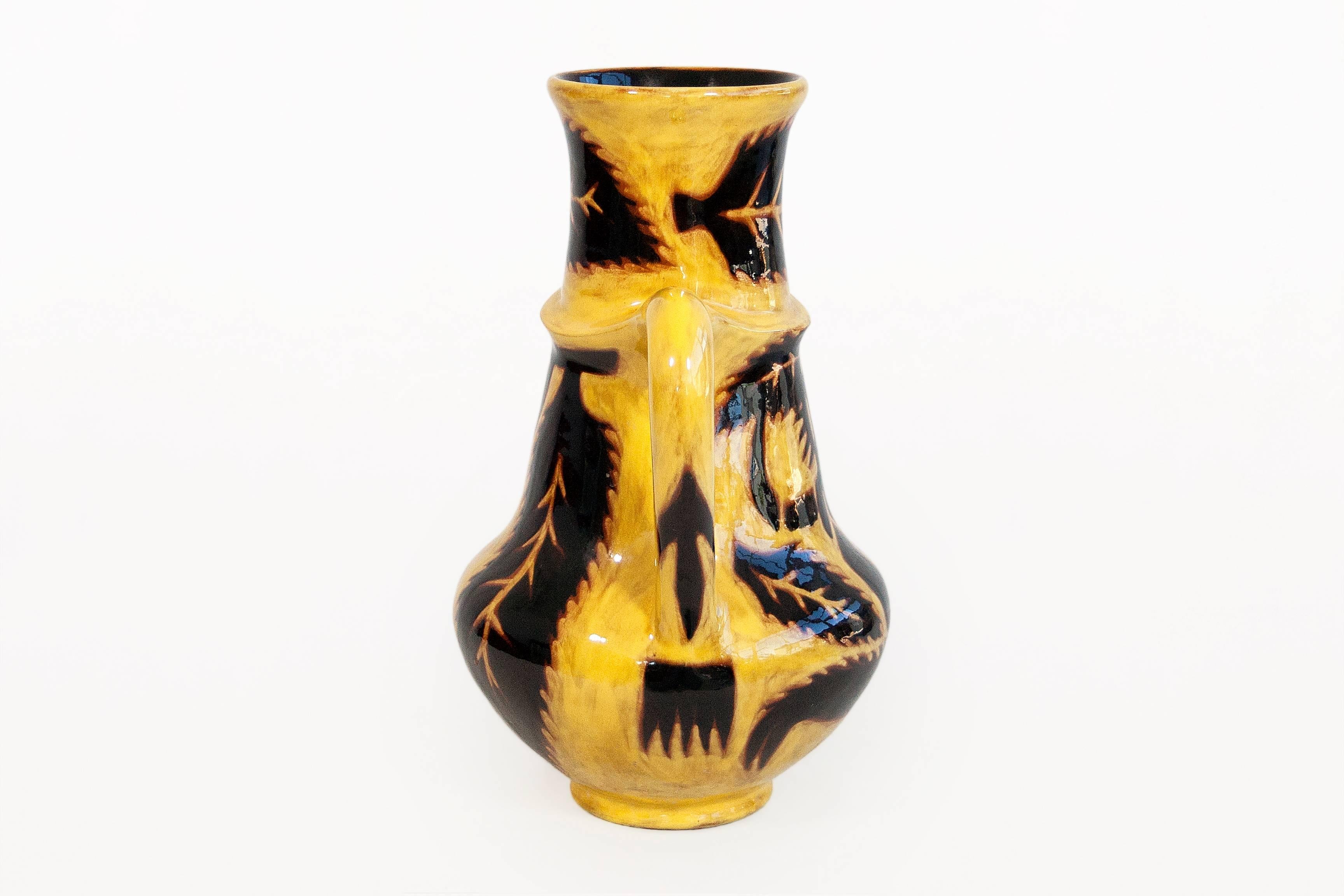 Glazed Very Large Yellow Vase by Jean Lurçat for Sant Vincens, circa 1950, France