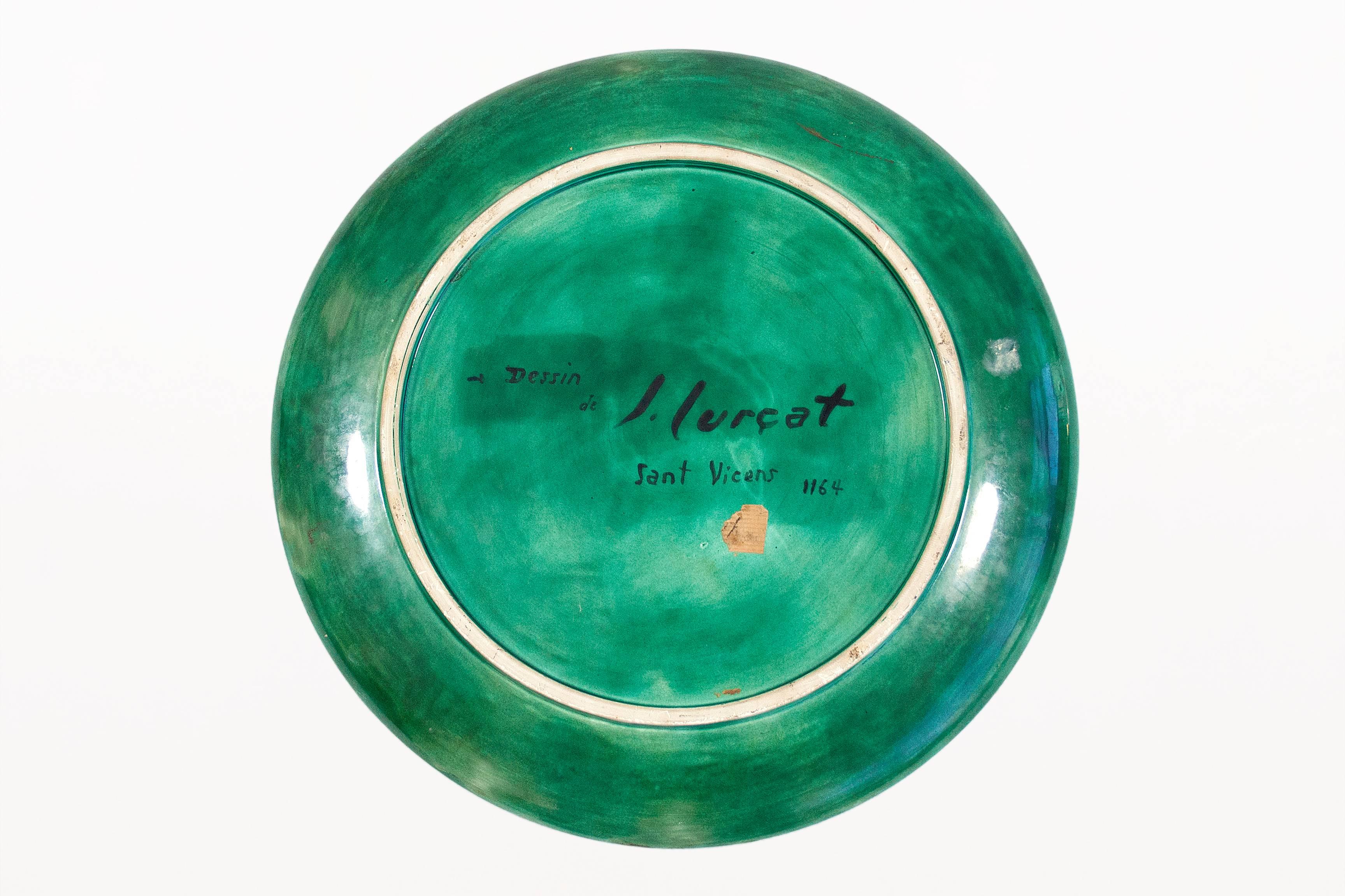 Mid-Century Modern Large Ceramic Platter by Jean Lurçat for Sant Vincens, circa 1964, France