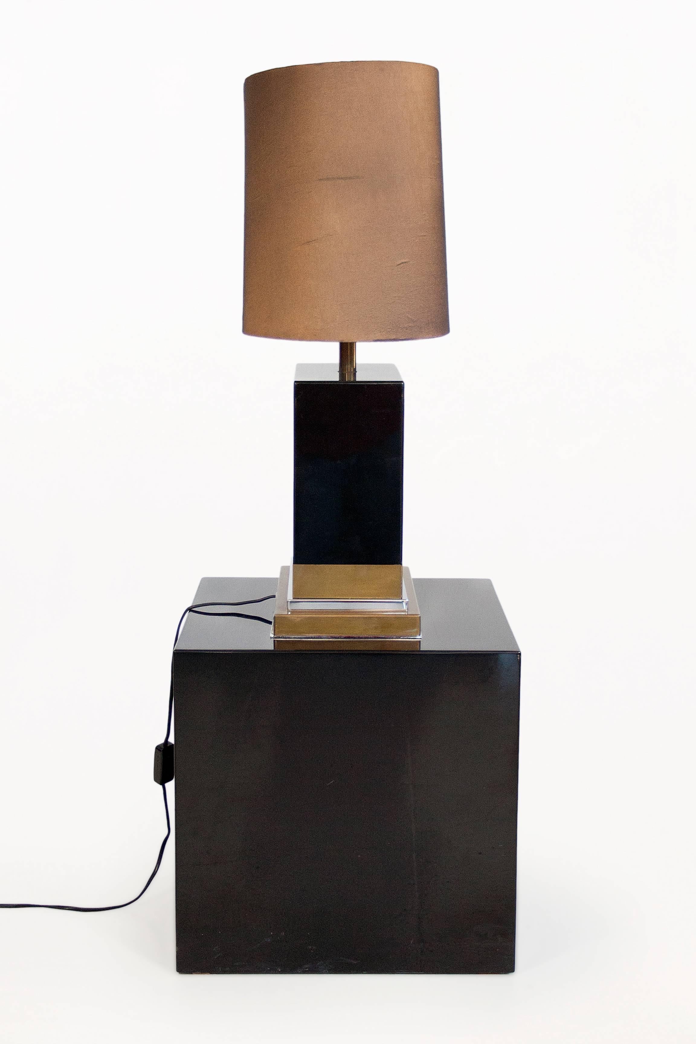 French Pair of Black Lacquered Lamps by Jean-Claude Mahey, circa 1970, France