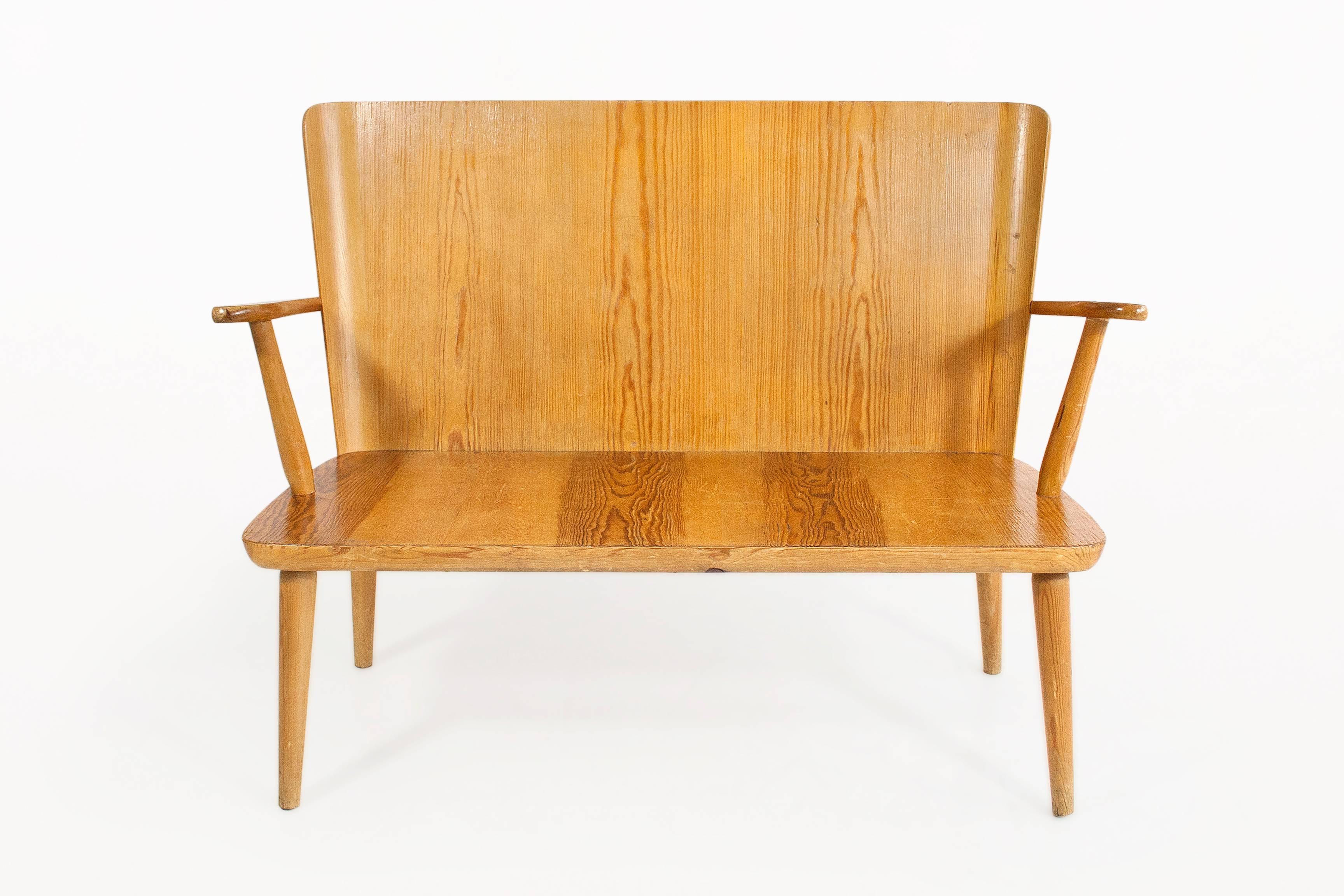 Large Elm Bench
Plank seat with back and four legs doweled into place.
Circa 1950, Sweden
Very Good vintage Condition