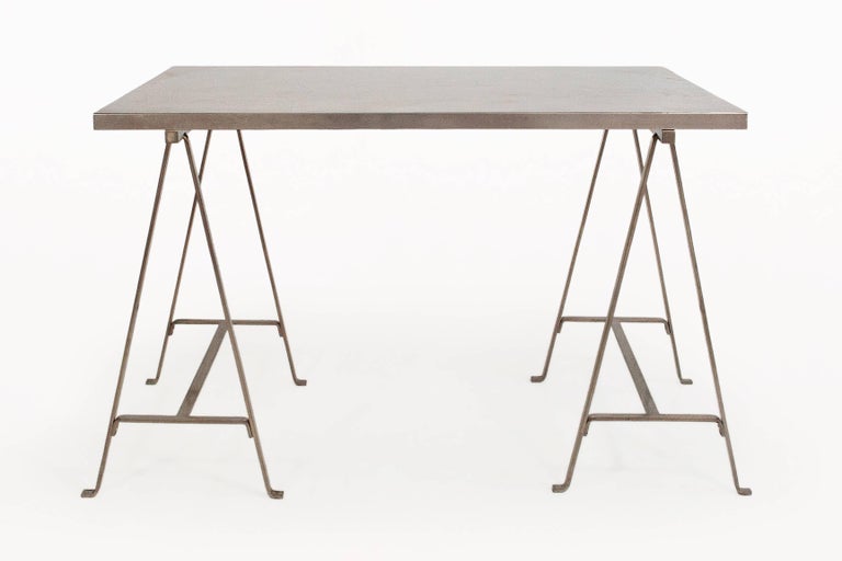 Chrome Desk With Trestle Base By Maria Per Circa 1969 France At Chrome Desk With Trestle Base By Maria Per Chromed Plates Of Metal Over Wooden Top
