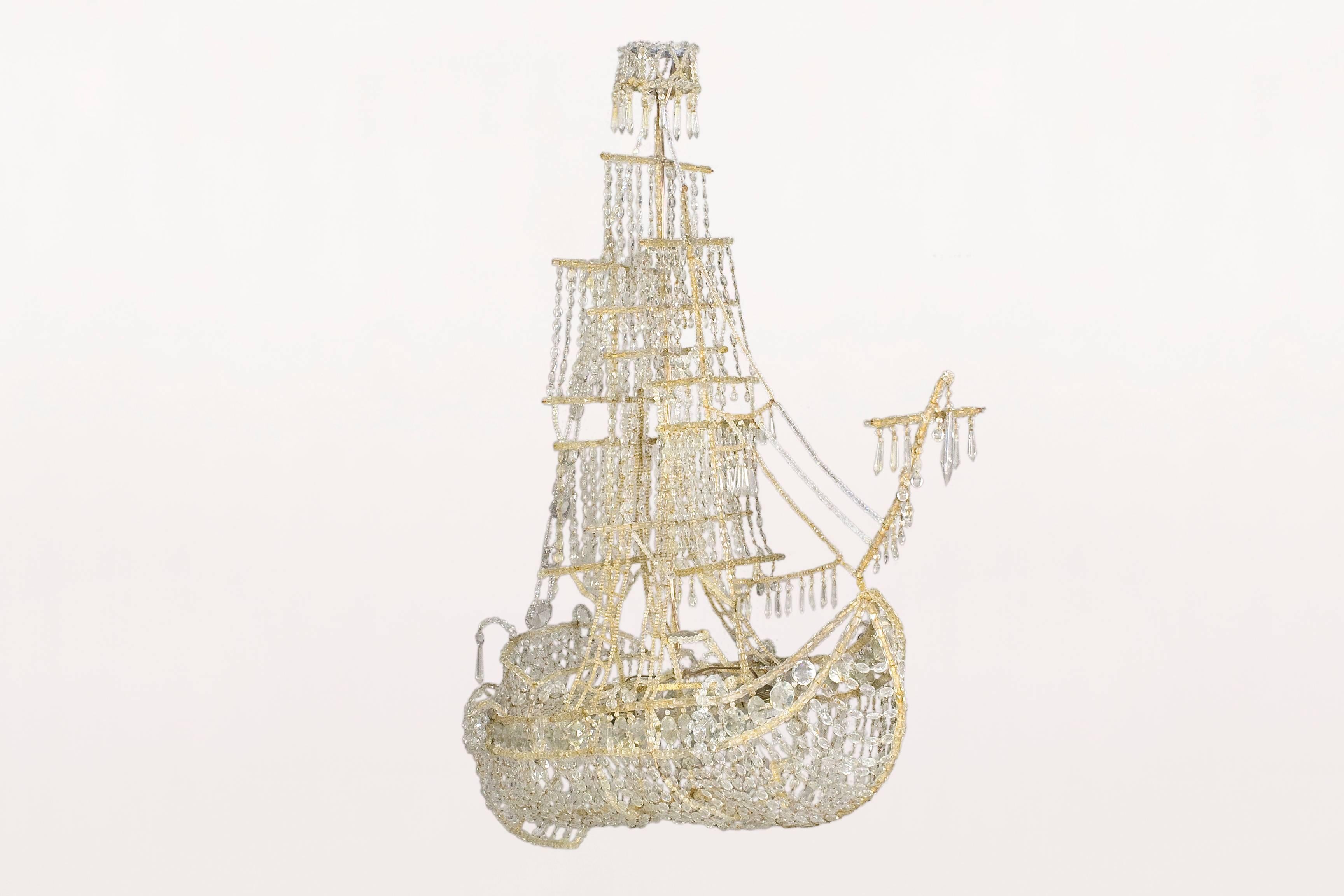 Large Crystal Galleon Chandelier
Two Light Sources
Recently Rewired
Circa 1940, Spain
Good Vintage Condition