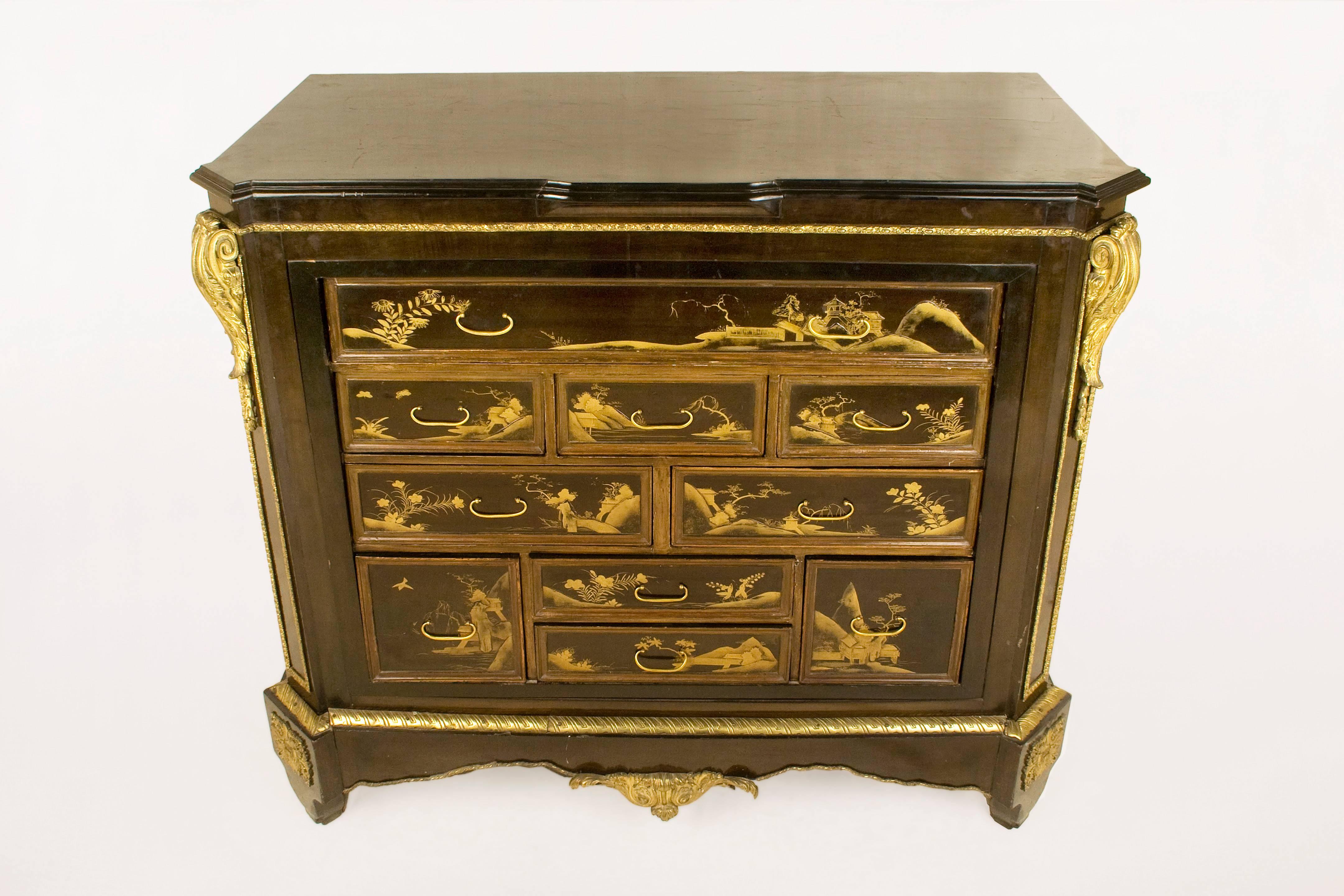 French Gilt Bronze-Mounted Lacquered Commode, circa 19th Century, France For Sale