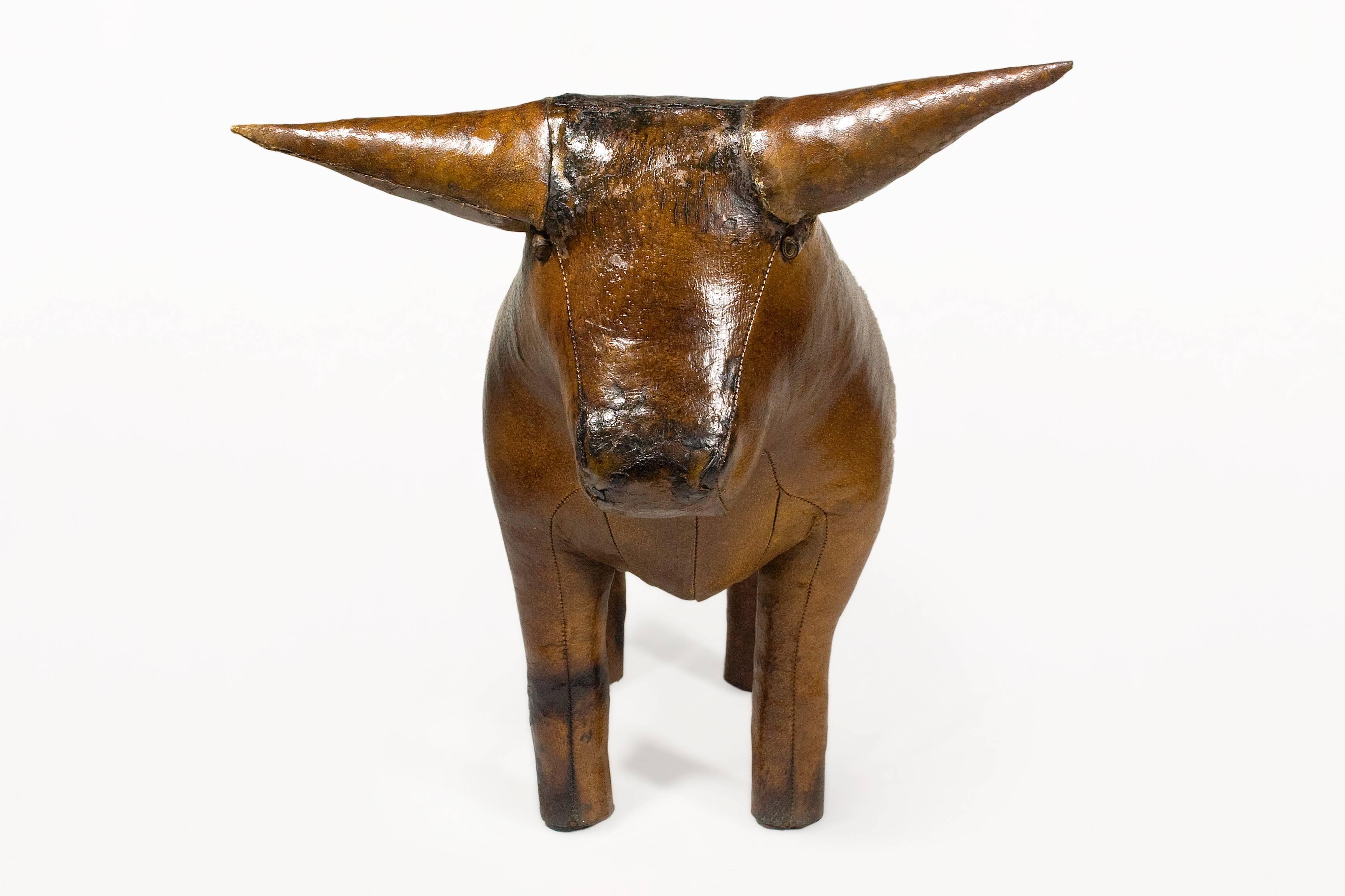 Modern Rare Abercrombie and Fitch Leather Bull Sculpture, England, circa 1970
