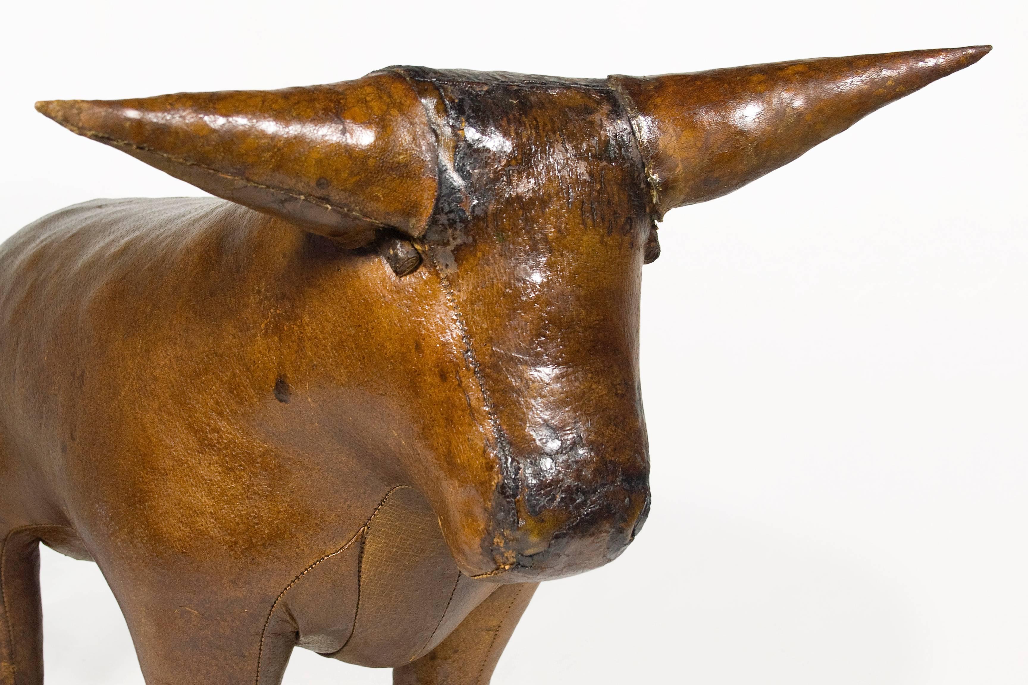 Rare Abercrombie and Fitch Leather Bull Sculpture, England, circa 1970 In Good Condition In Girona, Spain