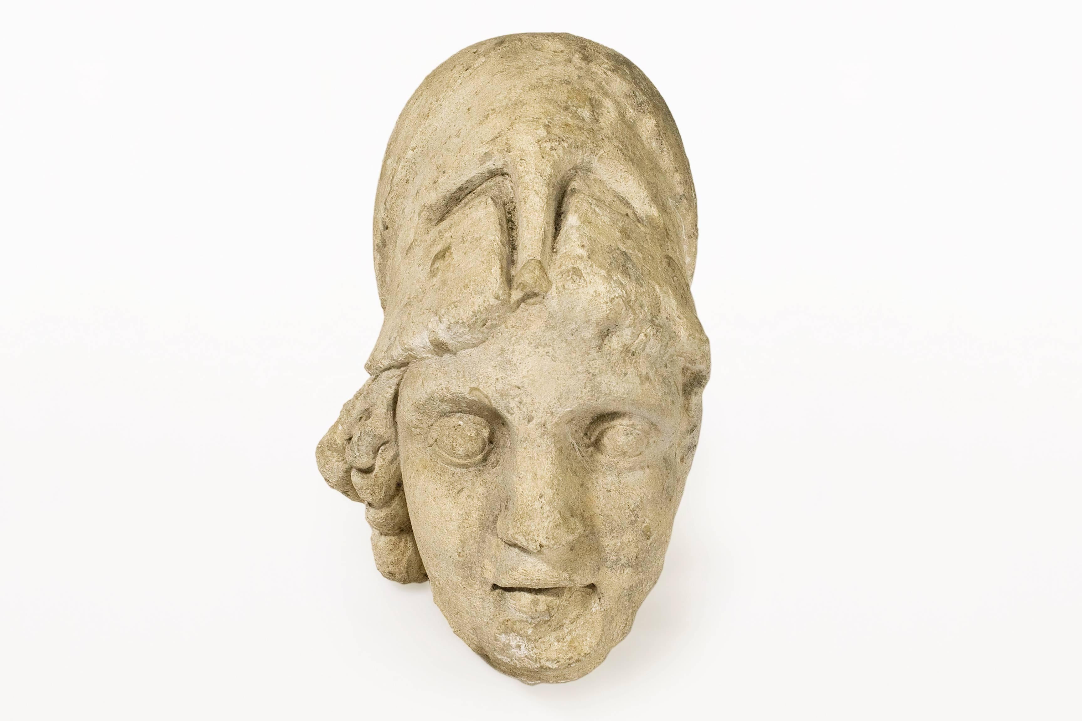 Roman antiquities stone bust sculpture of Minerva with Helment
carved French sandstone,
2nd century, AD.
Southern France, Sandstone from the Gard Region.
 Provenance: Private Collector, South of France.
Very good vintage condition.