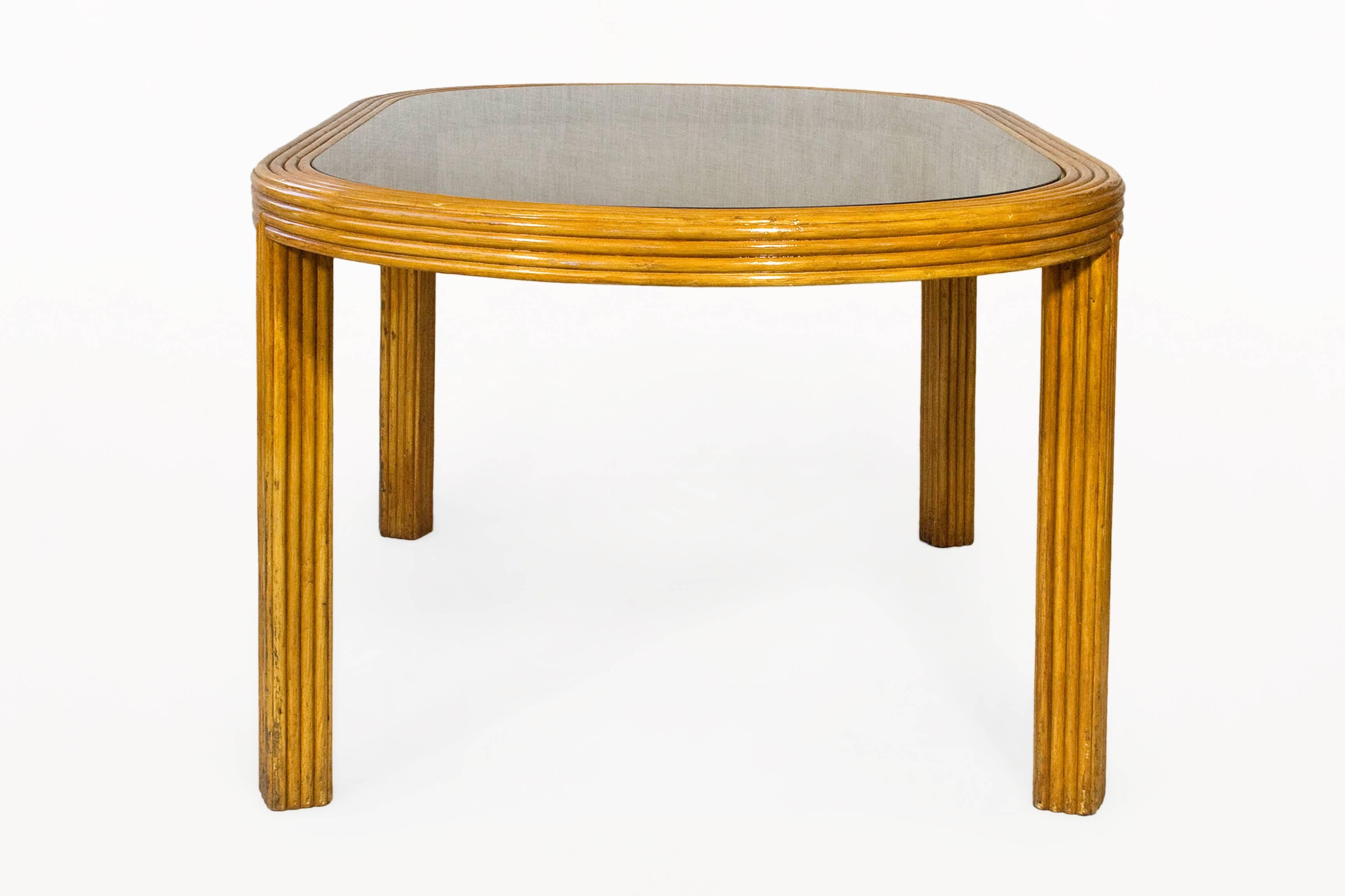 Mid-Century Modern Bamboo & Glass Dining Table in the Style of Gabriella Crespi, circa 1970, France