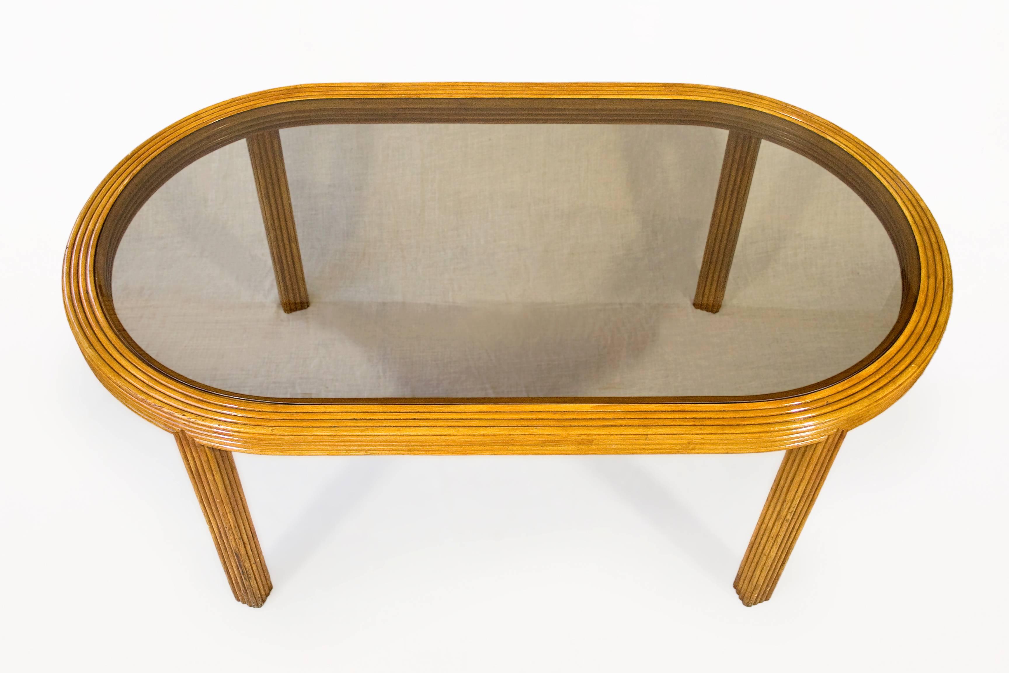 French Bamboo & Glass Dining Table in the Style of Gabriella Crespi, circa 1970, France