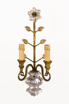 Paire d'appliques « Maison Bagues » en cristal et métal doré, vers les années 1960, France