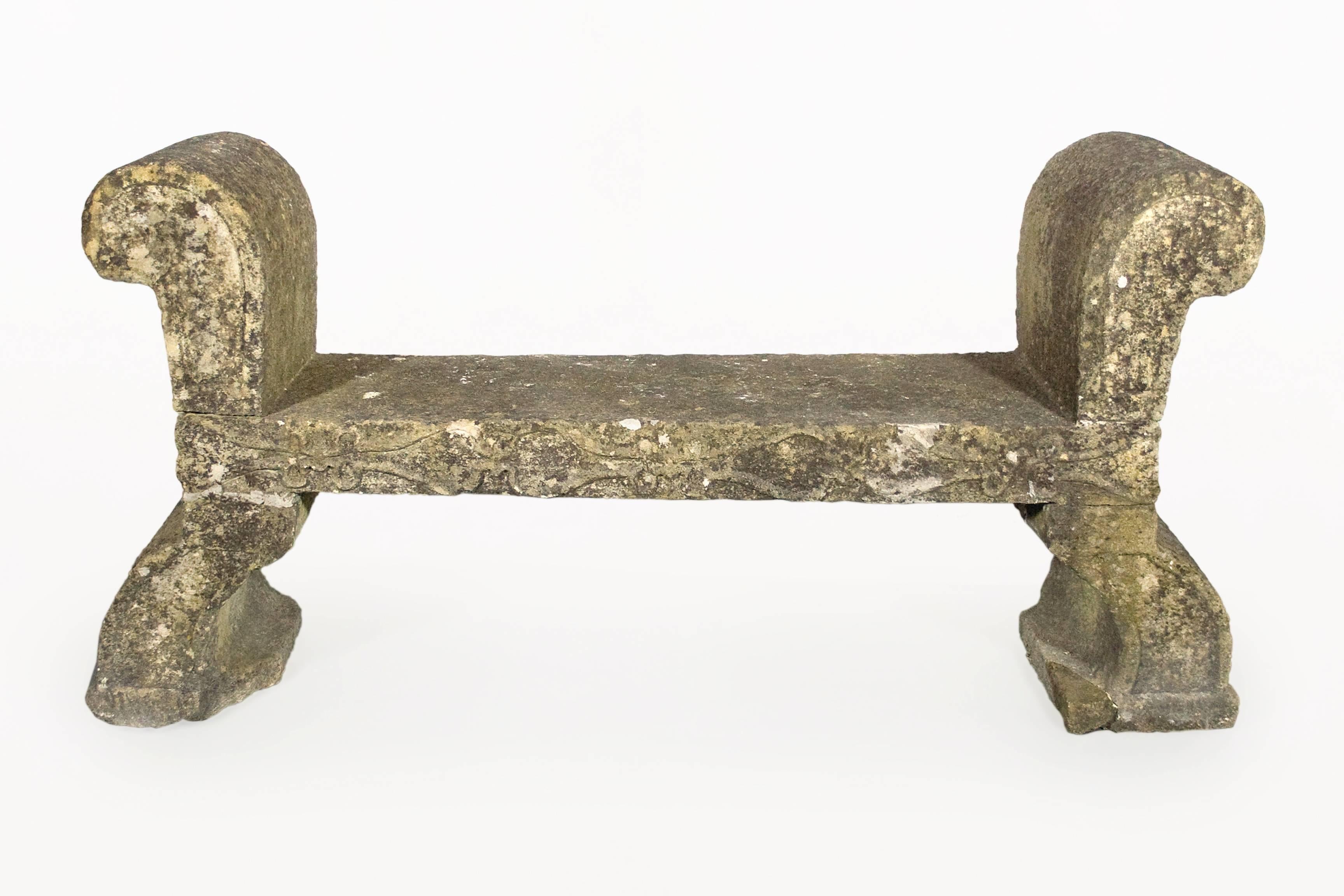 19th century stone bench.
Solid sculpted stone,
circa 1800, England. 
Good vintage condition.