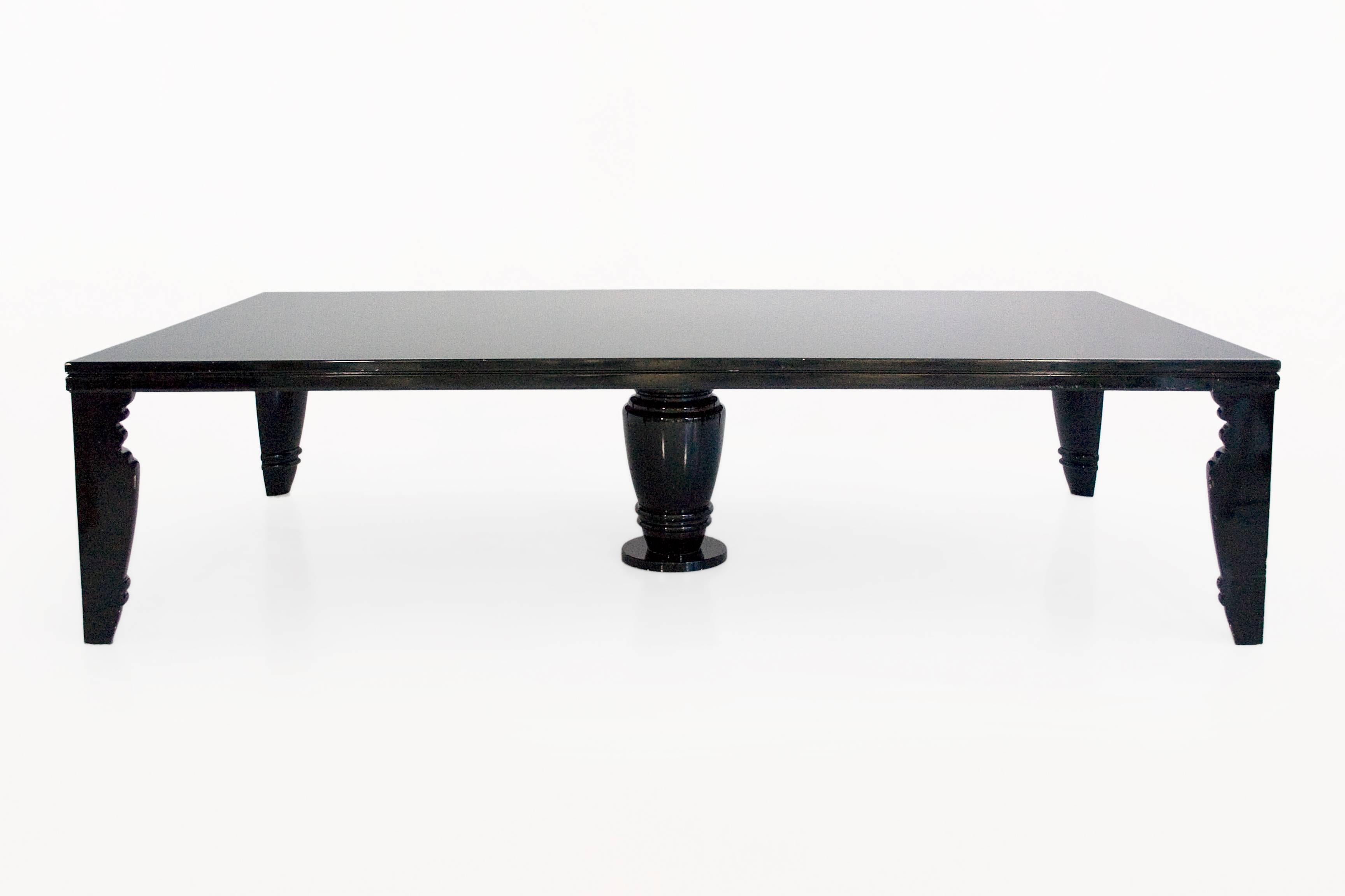 Exceptional, extra large black lacquered table
Table with a central leg
circa 1980, France
Very good vintage condition.