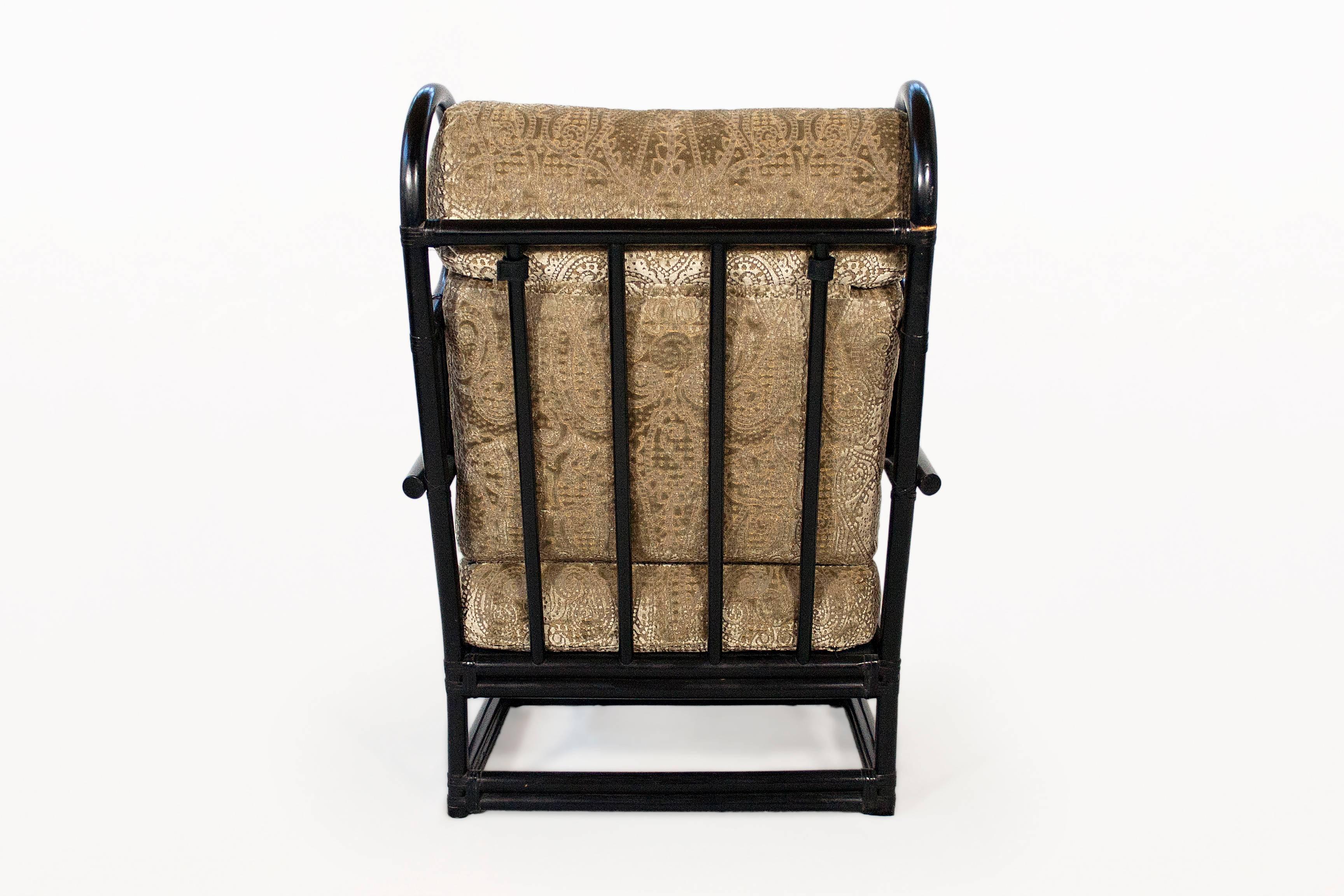 20th Century Upholstered Wingback Bamboo Armchair and Ottoman, circa 1970, France
