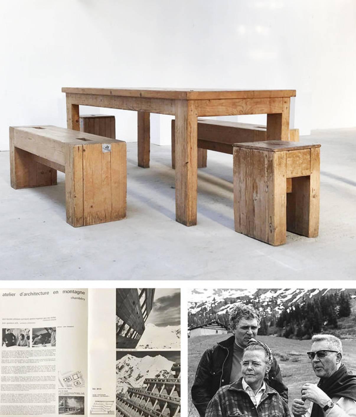 Pine Dining Table by Guy Rey-Millet & Jean Prouvé, circa 1970, France For Sale 1