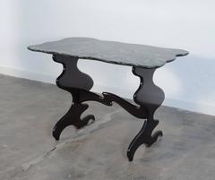 20th Century Italian Surreal Wood and Green Marble coffee Table, Italy 1940s