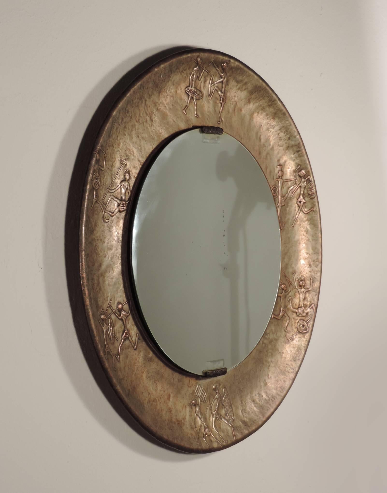 Hammered Angelo Bragalini Tribal Wall Mirror