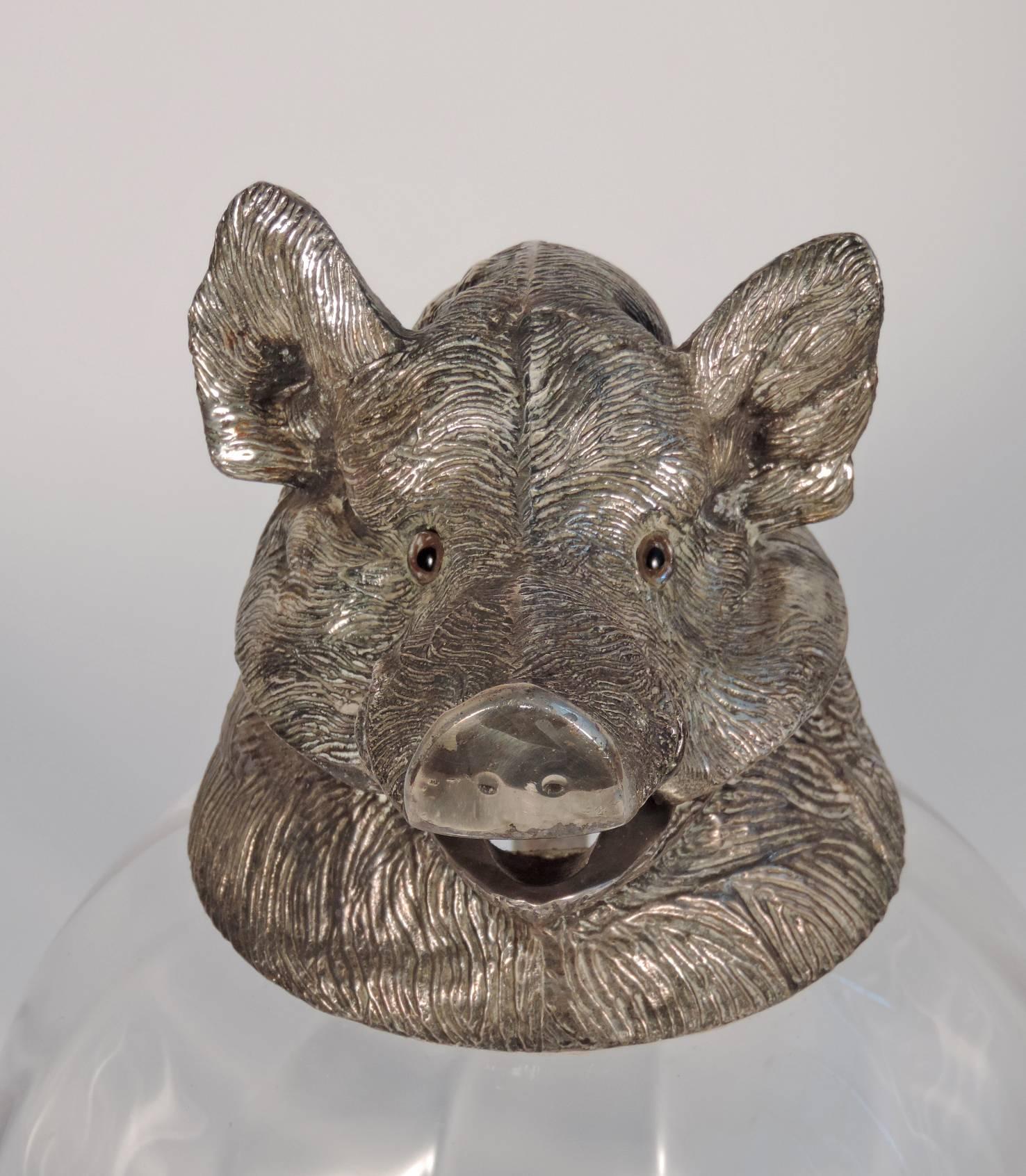 Mid-Century Modern Wild Boar Glass and Metal Pitcher, Italy 1970s