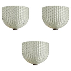 Set of Three Venini “Diamante” Murano Glass Ceiling Lamps, Italy, 1940s