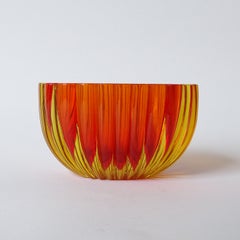 Italian Murano Sommerso Red and Amber ribbed Glass Centerpiece Bowl, 1960s