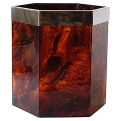 Cestino dei rifiuti in lucite effetto tartaruga e cromo, Italia, anni ’70