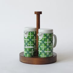 Juego de aceiteras de cerámica de Franco Pozzi con decoración de bambú verde