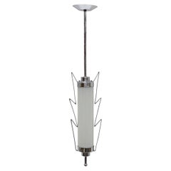 Italian Art Deco Pendant Ceiling Lamp in Chrome and Opaline Glass