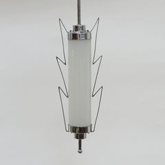 Italian Art Deco Pendant Ceiling Lamp in Chrome and Opaline Glass