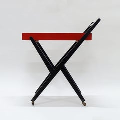 Italian Rationalist Tea Cart in Red and Black Lacquered Wood, 1930s