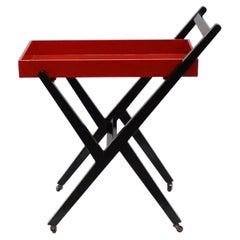 Italian Rationalist Tea Cart in Red and Black Lacquered Wood, 1930s
