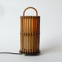 Lampada da tavolo italiana in stile lanterna degli anni ’50, in bambù e vimini intrecciato