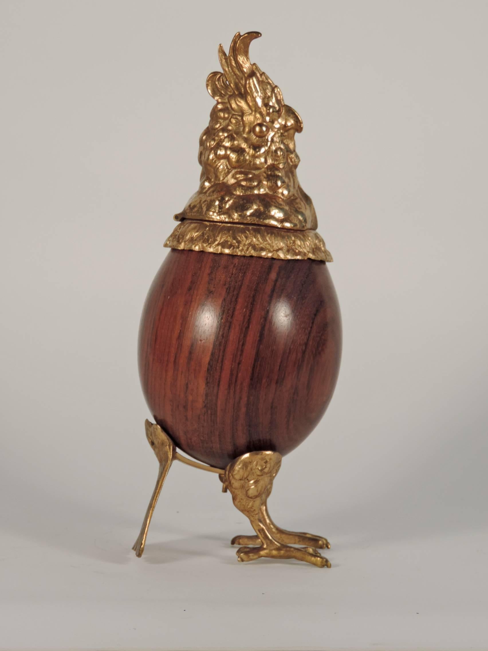 Gabriella Crespi Wood and Brass Parrot Box, Italy 1970s In Good Condition For Sale In Milan, IT