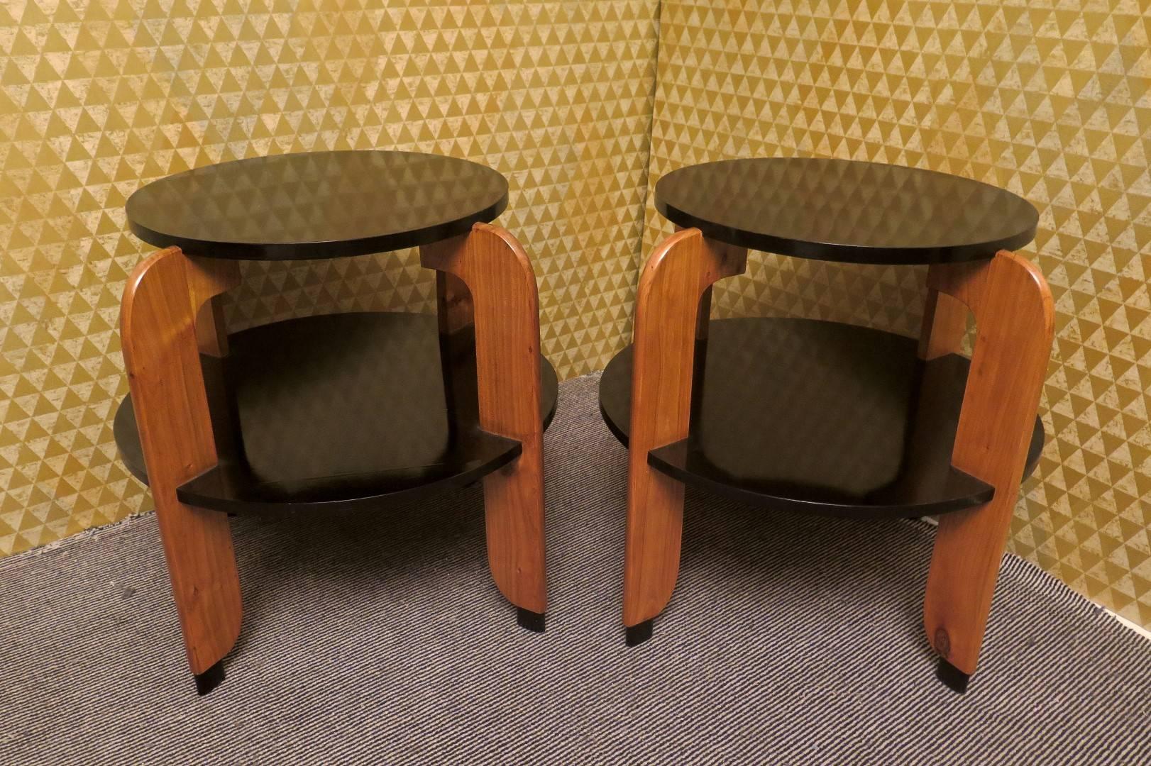 Cherry Pair of French Art Deco Tables