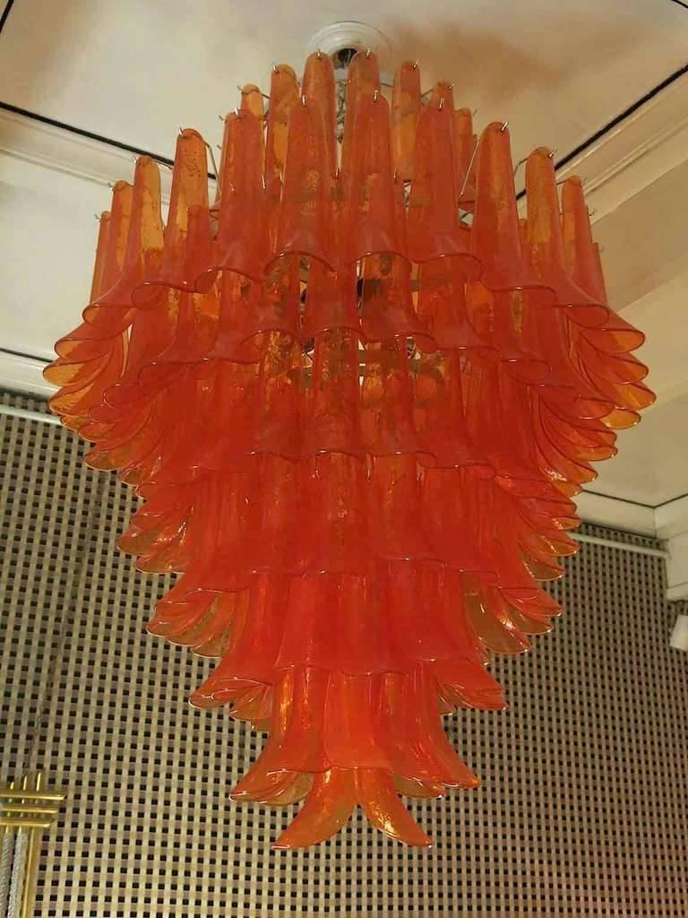 Mazzega Round Orange Art Glass Murano Chandelier, 1970 1