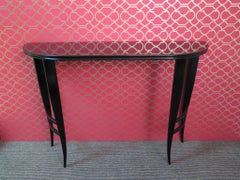 Pair of Art Deco Round Black Wood Italian Console Table, 1930