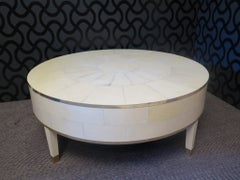 1940 Art Deco Round Goat Skin and Brass French Sofa Table, 1940