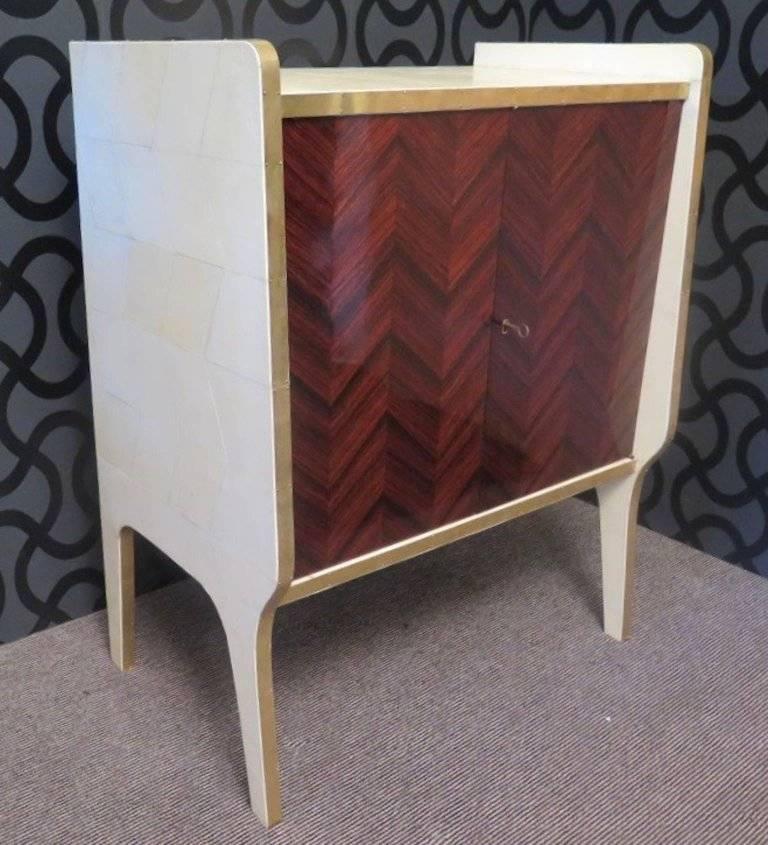 Midcentury Walnut Wood Parchment and Brass Italian Commode, 1950 4