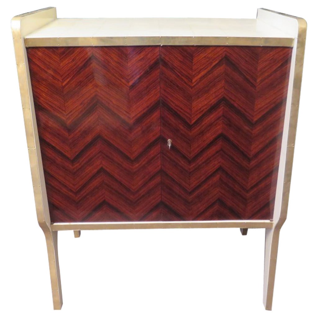 Midcentury Walnut Wood Parchment and Brass Italian Commode, 1950 5