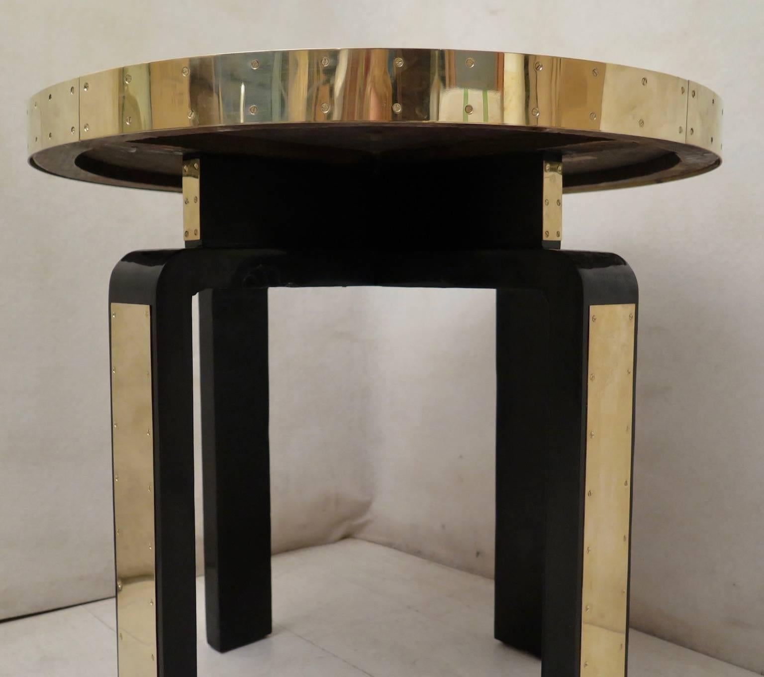 Art Nouveau Round Goat Skin and Brass Austrian Side Table, 1910 In Excellent Condition In Rome, IT
