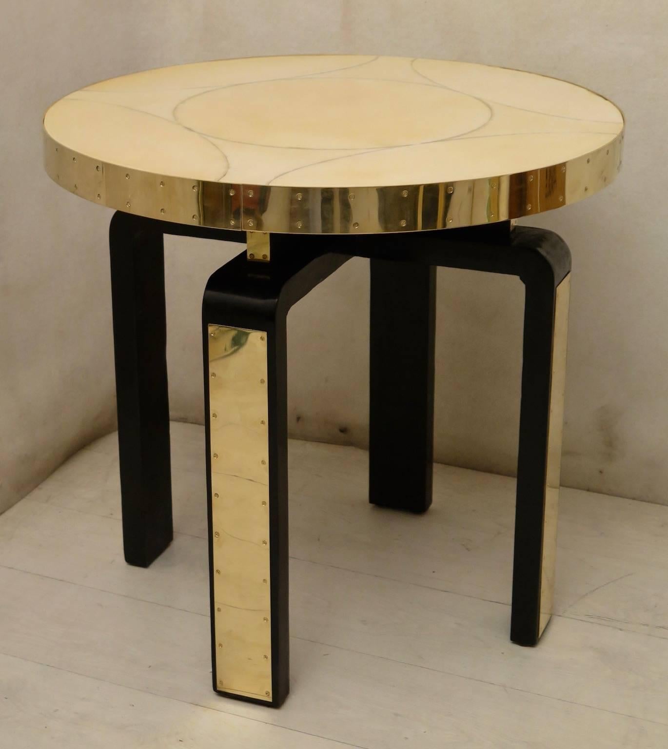 Art Nouveau Round Goat Skin and Brass Austrian Side Table, 1910 5
