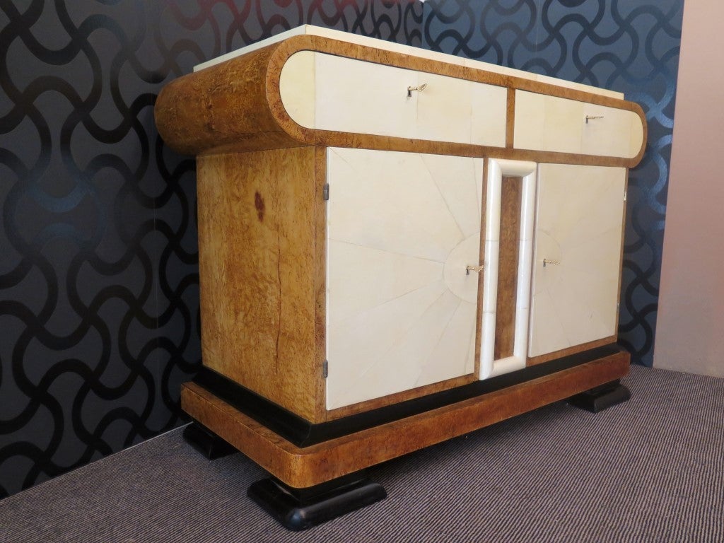 Parchment Paper Art Deco White Birch and Goat Skin Italian Sideboard, 1930