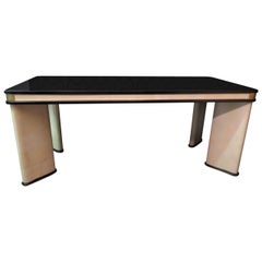 Mesa de comedor Art Decó de latón y piel de cabra, 1930