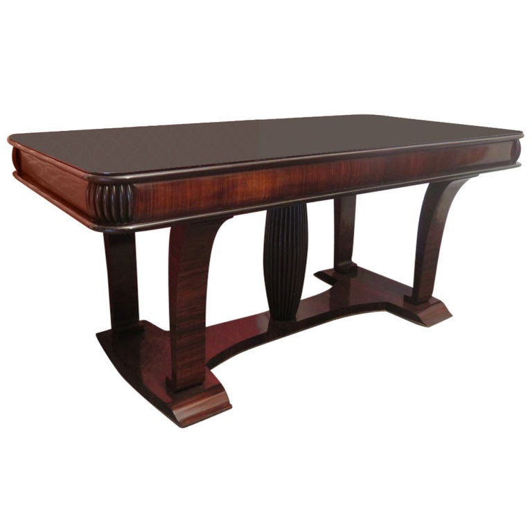 Vittorio Dassi Walnut And Black Glass Midcentury Italian Dining Table 1950