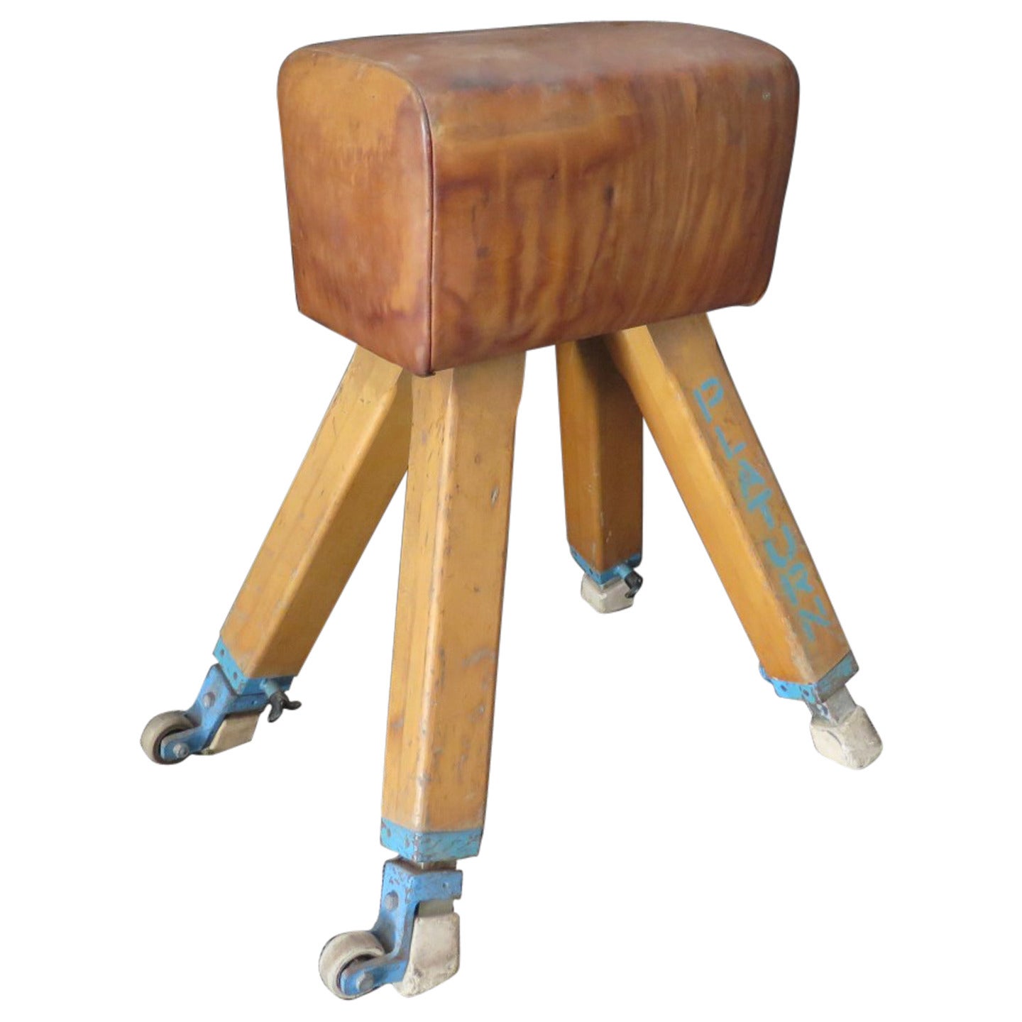 Midcentury Leather and Wood Italian Gymnastics Horse, 1960 For Sale