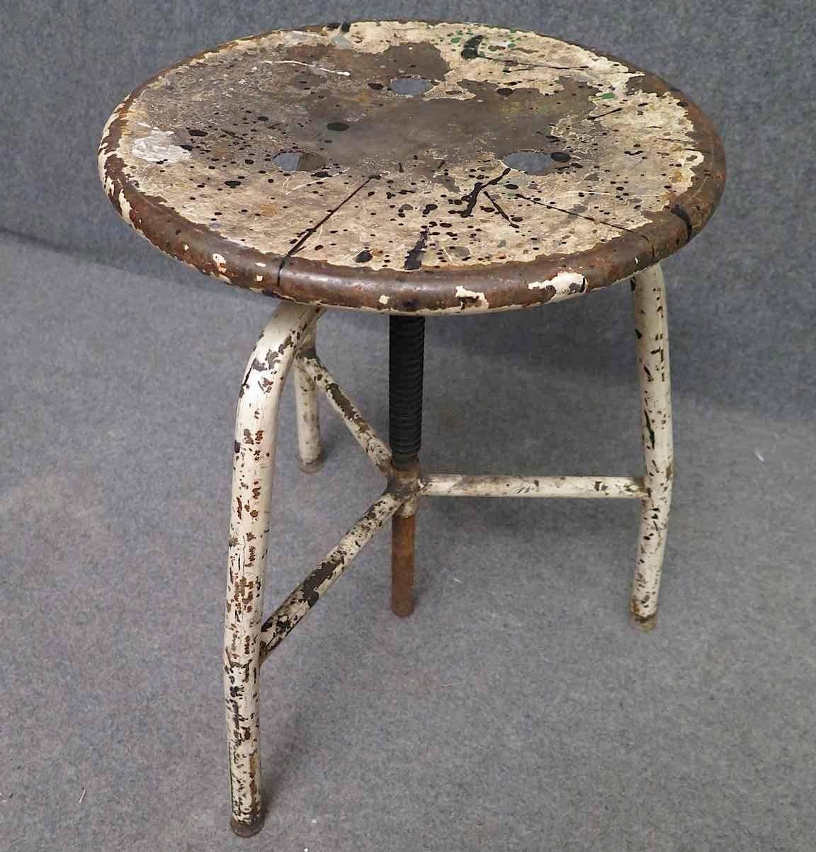 Iron Midcentury Round Metal Italian Industrial Stool, 1960 For Sale