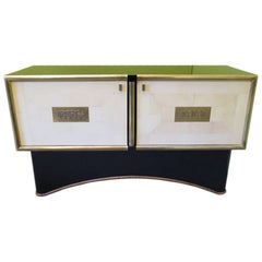 Art Deco Rectangular Goatskin and Brass Italian Sideboard, 1930